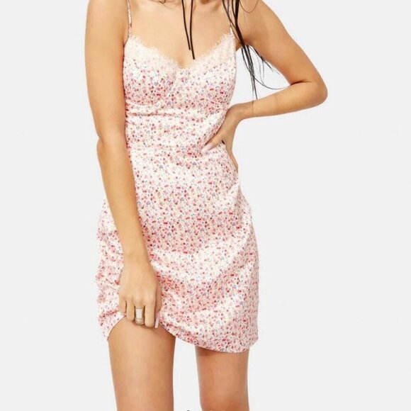 COTTON CANDY LA Pink Floral Satin Slip Mini Dress US M - Picture 1 of 7